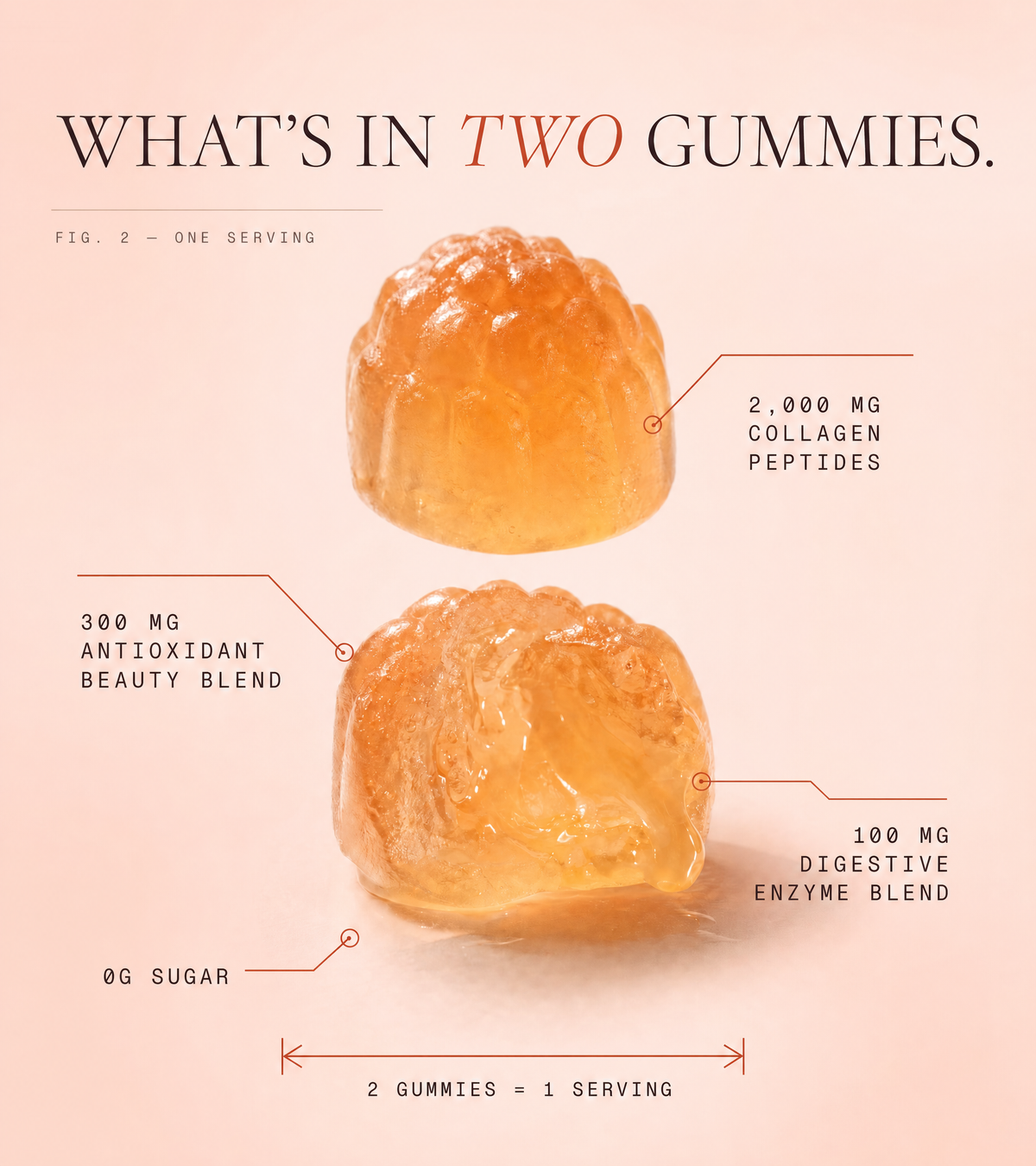 Two Morrow collagen gummies labelled with what one serving contains.